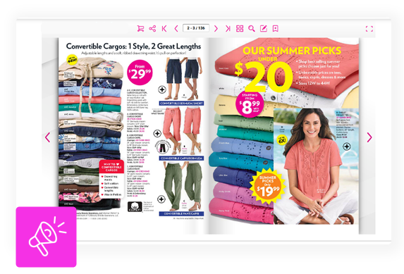 Sales and marketing catalog displayed in DCatalog flipbook viewer featuring product promotions, pricing, and seasonal offers.