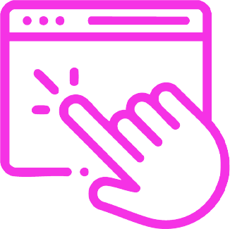 Icon of an interactive web interface with a hand clicking element