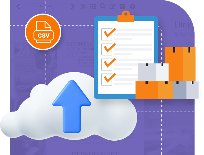CSV file upload illustration for inventory data import and management.