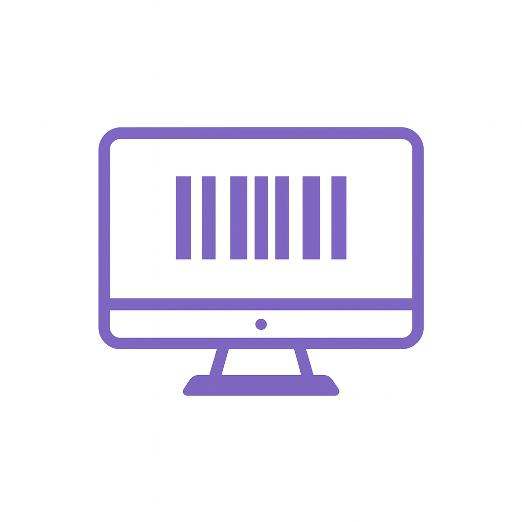Icon of a computer monitor with sync arrows, symbolizing real-time updates for stock sheet templates