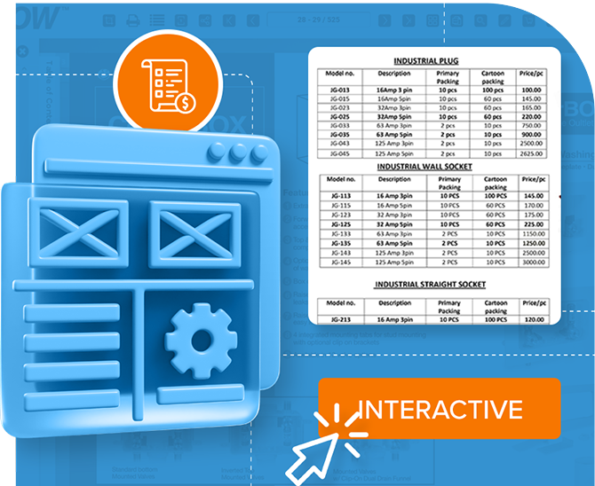 Web layout builder with interactive settings and price table, representing customizable price list templates