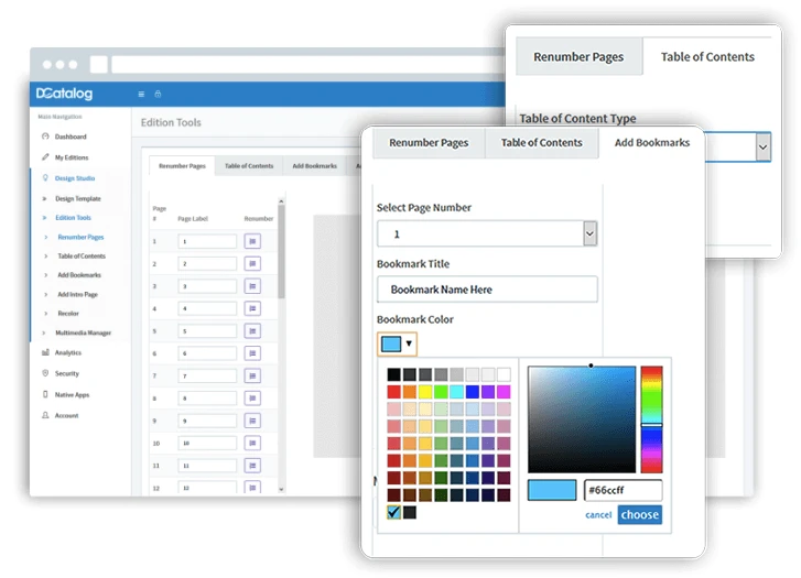 table of contents and bookmark features