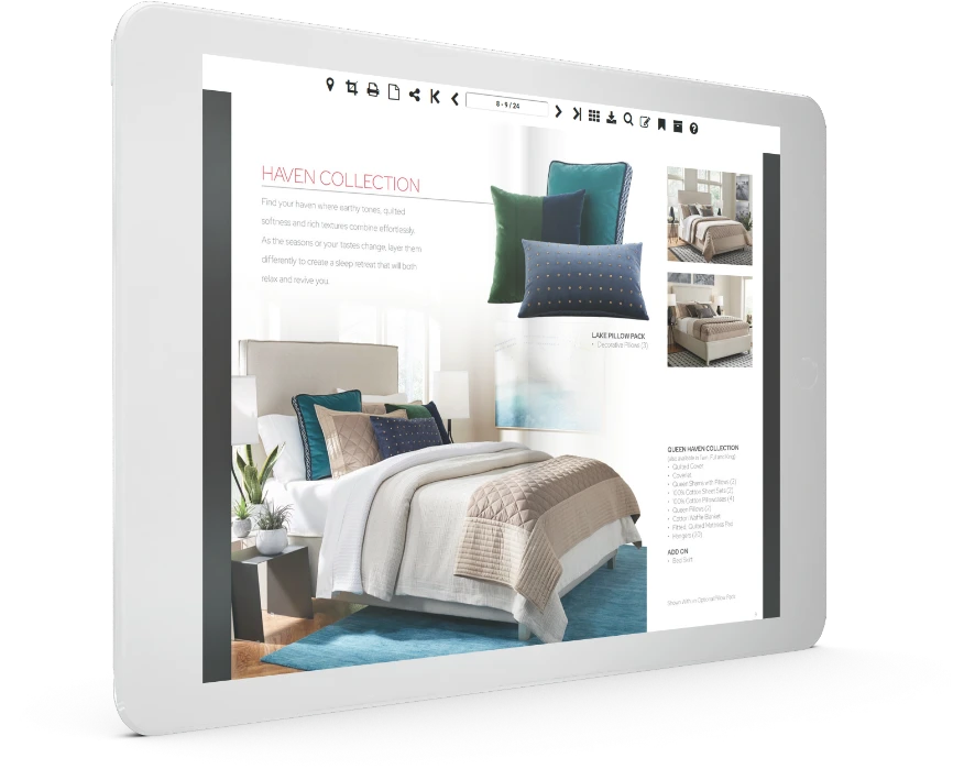 a page from furniture lookbook showcasing bedroom furniture collection