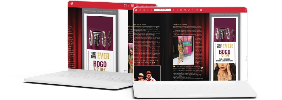 digital fashion magazine pages rendered on two laptops