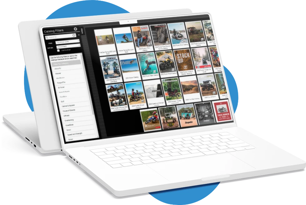 laptop displaying a library of product catalogs created with dcatalog online software platform