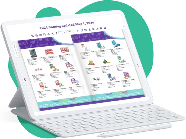 laptop displaying catalog template for grid product displays