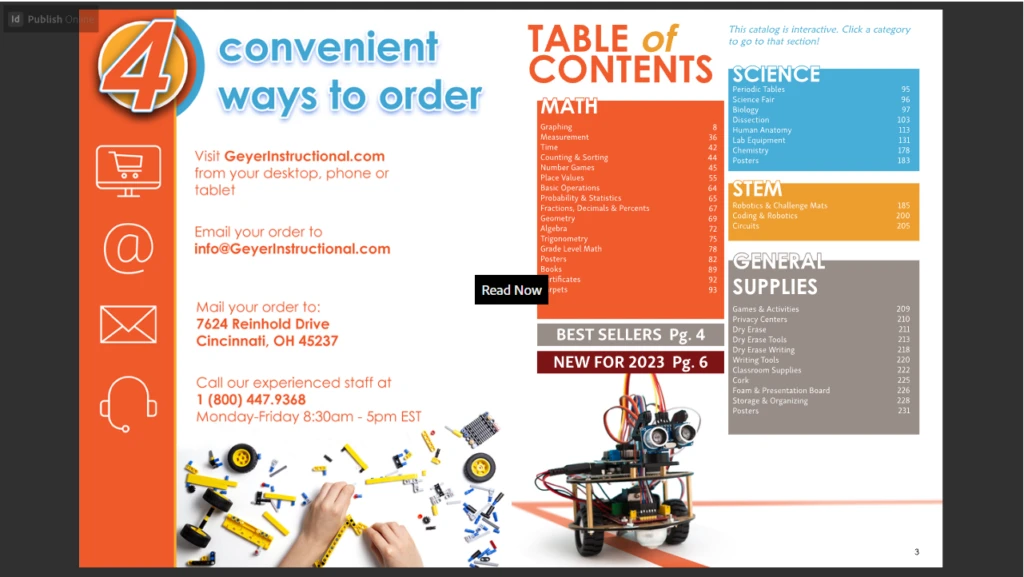 table of contents from educational catalog